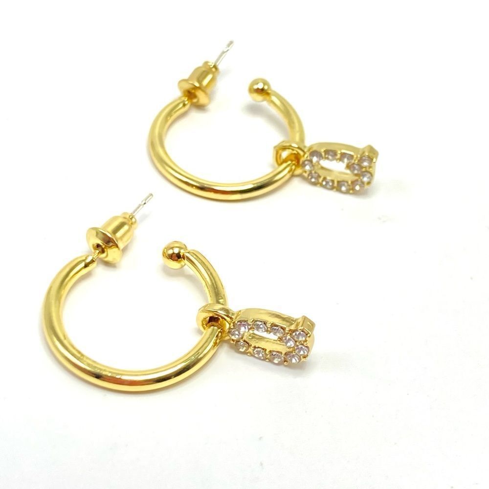 Gold initial “Q” rhinestone hoop earrings